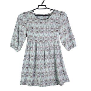 Women's Ya Los Angeles Boho Blue & Brown Floral Print Dress 3/4 Sleeves Size M